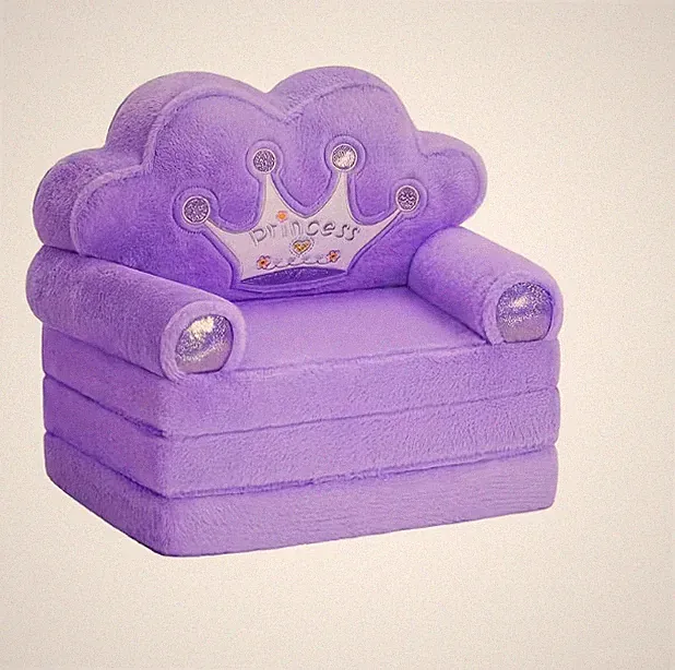 Foldable Kids Sofa Chair, 2-In-1 Toddler Couch Lounger Purple Princess
