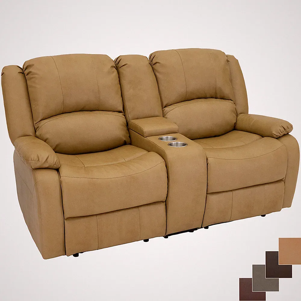 RecPro Charles 67" Double RV ZWR Zero Wall Hugger Recliner Sofa Toffee w Console