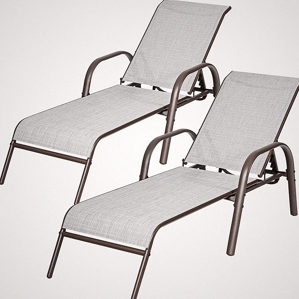 Set of 2 Patio Lounge Chairs Sling Chaise Lounges Recliner Adjustable Back